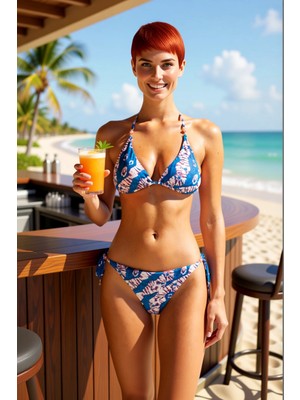 PayBuy Kadın Bikini Takımı Üçgen Kap Balensiz Normal Bel Brazilian Kesim Batik Desenli Örme Kumaş