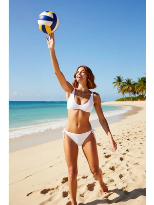 PayBuy Kadın Bikini Takımı Gipeli Dokulu Bralette Üst Balensiz Kolsuz Normal Bel Bağlamalı Alt Regular
