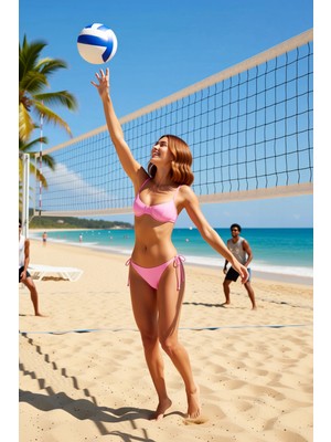 PayBuy Kadın Bikini Takımı Balconette Balenli Sabit Kaplı Kolsuz Düz Desen Normal Bel Slip Bağlamalı