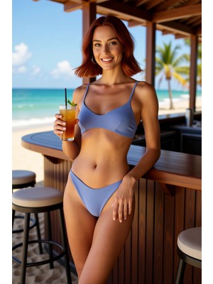 PayBuy Kadın Bikini Takımı Üçgen Kap Balensiz Düşük Bel Brazilian Kesim Örme Dokulu Kolsuz Yazlık Plaj