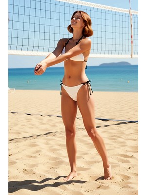 PayBuy Kadın Bikini Takımı Üçgen Kaplı Bağlamalı Normal Bel Balensiz Örme Raşel Kumaş Düz Desen Kolsuz