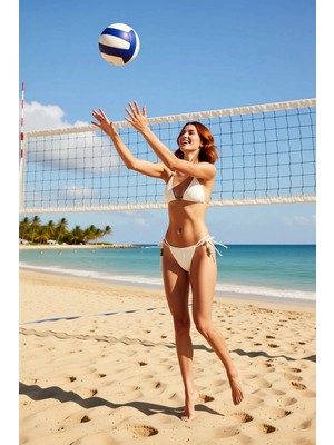 PayBuy Kadın Bikini Takımı Üçgen Kaplı Balensiz Düşük Bel Brazilian Kesim Bağlamalı Örme Dokuma Raşel Plaj