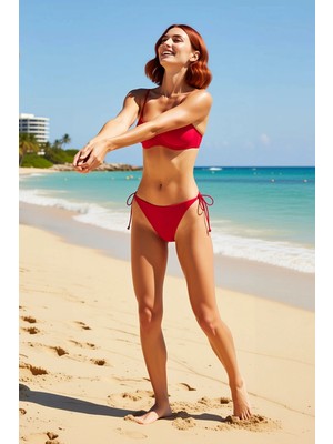 PayBuy Kadın Bikini Takımı Balconette Balenli Üst Bağlama Detaylı Normal Bel Slip Alt Örme Kumaş Yazlık