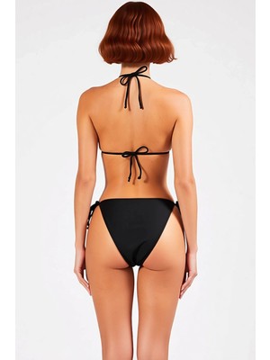 PayBuy Kadın Bikini Takımı Üçgen Kap Balensiz Düz Desen Örme Raşel Kumaş Düşük Bel Brazilian Bağlamalı
