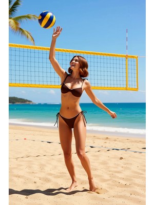 PayBuy Kadın Bikini Takımı Balconette Kaplı Balenli Düşük Bel Brazilian Bağlamalı Örme Kumaş Renk Bloklu