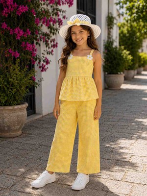 Lovinya Kids Pötikareli Şapkalı Askılı  Alt-Üst Takım