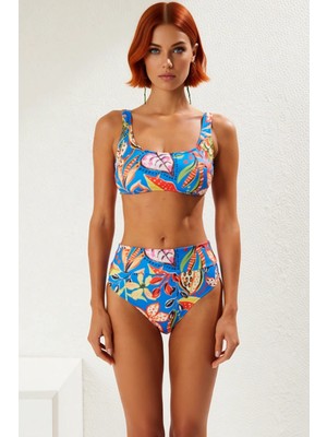 PayBuy Kadın Bikini Takımı Bralette Yüksek Bel Balensiz Kolsuz Düz Desen Regular Kalıp Örme Raşel
