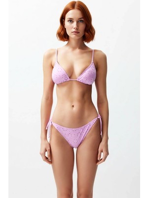 PayBuy Kadın Dokulu Örme Üçgen Bikini Takımı Kolsuz Normal Bel Bağlamalı Balensiz Regular Kesim Şık