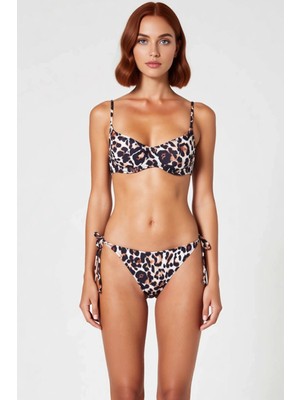 PayBuy Kadın Bikini Takımı Balconette Balenli Üst Bağlama Detaylı Normal Bel Slip Alt Örme Kumaş Yazlık