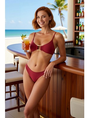 PayBuy Kadın Bikini Takımı Bralette Balensiz Zebra Desenli Aksesuarlı Normal Bel Slip Kesim Örme Kumaş