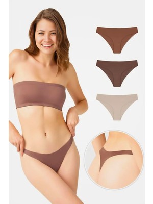 Homay 3'lü Kahve Tonları Lazer Kesim Basic Bikini Külot