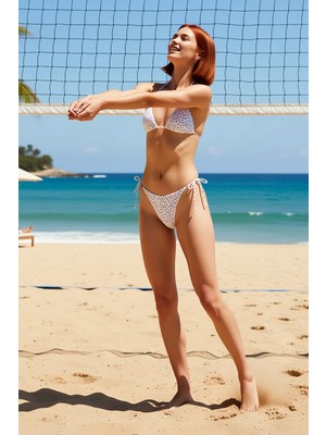 PayBuy Kadın Bikini Takımı Üçgen Kap Balensiz Düz Desen Örme Raşel Kumaş Düşük Bel Brazilian Bağlamalı