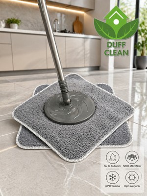 Duff Clean Gri (1 Adet) Standart Ölçü Döner Başlıklı Yedek Mop Bezi Lüks Kalite Mikrofiber