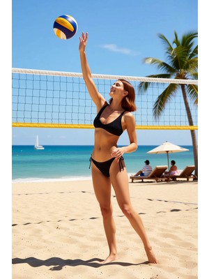PayBuy Kadın Bikini Takımı Gipeli Dokulu Bralette Üst Balensiz Kolsuz Normal Bel Bağlamalı Alt Regular