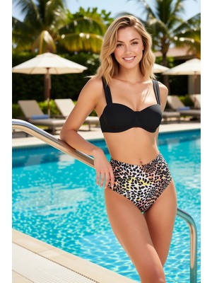Benerly Kadın Bikini Takımı Regular Kalıp Balconette Kaplı Askılı Üst Yüksek Bel Slip Alt Örme Kumaş