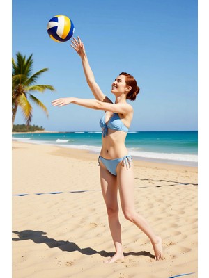 PayBuy Kadın Bikini Takımı Üçgen Kap Balensiz Aplike Detay Ince Askılı Bağlamalı Normal Bel Slip Örme