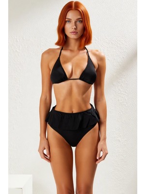 PayBuy Kadın Bikini Takımı Fırfırlı Üçgen Kaplı Regular Kalıp Yüksek Bel Balensiz Kolsuz Örme Raşel