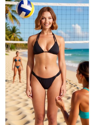 PayBuy Kadın Leopar Desenli Bikini Takımı Üçgen Kaplı Düşük Bel Brazilian Kesim Örme Raşel Tünelli Balensiz