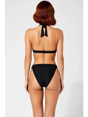 PayBuy Kadın Bikini Takımı Üçgen Kesim Boyundan Bağlamalı Balensiz Gipeli Yüksek Bel Brazilian Düz Raşel