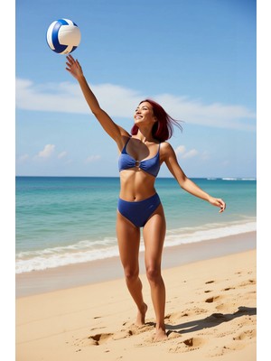 PayBuy Kadın Bikini Takımı Bralette Kaplı Yüksek Bel Aksesuarlı Balensiz Simli Örme Kumaş Kolsuz Şık