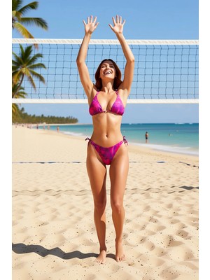 PayBuy Kadın Bikini Takımı Üçgen Kap Balensiz Kolsuz Normal Bel Slip Batik Desenli Bağlama Kapama Regular
