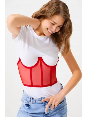 Homay Transparan Tül Detaylı Göğüs Altı Bralet Korse