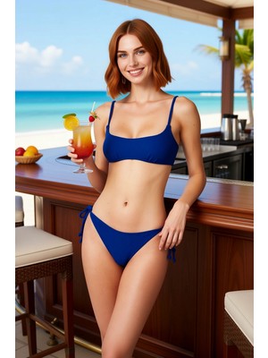 PayBuy Kadın Bikini Takımı Bralette Kaplı Normal Bel Bağlamalı Simli Örme Kumaş Kolsuz Düz Desen Regular