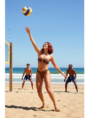 PayBuy Kadın Bikini Takımı Askılı Kaplı Balensiz Üst Normal Bel Slip Alt Aksesuarlı Simli Örme Kumaş Kolsuz