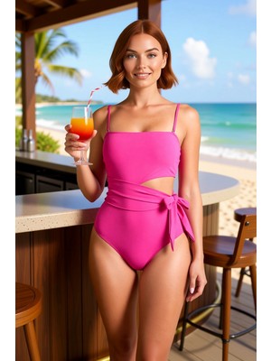 PayBuy Kadın Mayo Straplez Balensiz Kaplı Cut Out Detaylı Kolsuz Örme Düz Desen Regular Kesim Şık