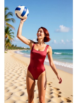PayBuy Kadın Mayo Regular Kare Yaka Kolsuz Balensiz Kaplı Düz Desen Örme Raşel Kumaş Yaz Sezonu Plaj Giyim
