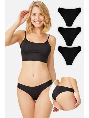 Homay 3'lü Siyah Lazer Kesim Basic Bikini Külot