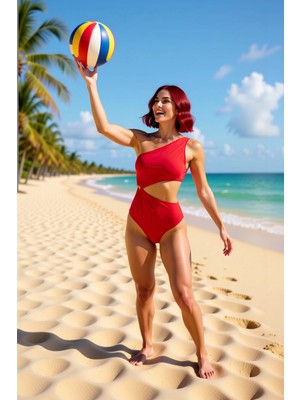 PayBuy Kadın Mayokini Tek Omuz Kolsuz Yan Cut Out Aksesuarlı Balensiz Regular Kesim Düz Desen Yazlık