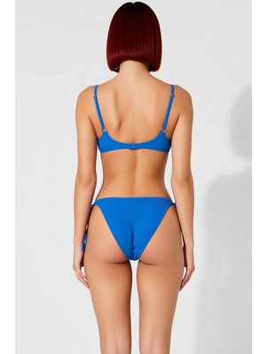 PayBuy Kadın Bikini Takımı Balconette Balenli Bağlamalı Üst Düşük Bel Slip Alt Dokulu Örme Kumaş Kaplı