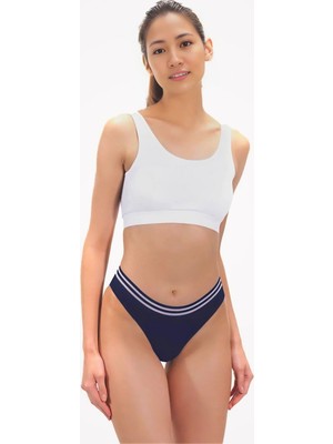 Homay Lastiği Şeritli Spor Basic Pamuklu Bikini Külot - Tek Parça