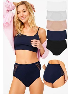 Homay 5'li Büyük Beden Dantel Detaylı Pamuklu Bikini Külot