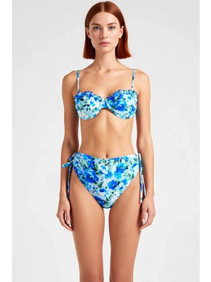 PayBuy Kadın Bikini Takımı Çiçek Desenli Fırfırlı Balconette Balenli Yüksek Bel Kolsuz Örme Raşel