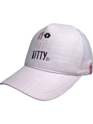Spteks Kitti 4-8 Yaş Kız Çocuk Pudra Renk Baskı Desenli Şık Ve Rahat Yazlık Kep Şapka