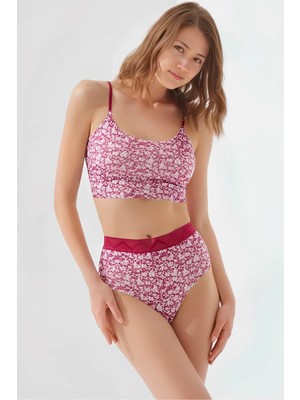 Homay Floral Desenli Yüksek Bel Zigzag Desenli Lastikli Lazer Kesim Bikini Külot - Tek Parça