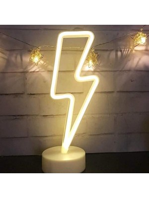 Ozcmax Dekoratif Şimşek Şeklindee Pilli Neon LED Lamba Süs Masa Lambası