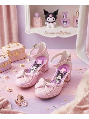 SGF Kids Pembe Kromi Karakterli Topuklu Abiye Ayakabı