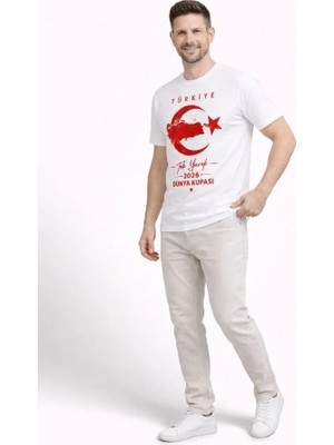 Modi Green Erkek Türkiye Ay Yıldız Baskılı Taraftar Forma T-Shirt - Beyaz
