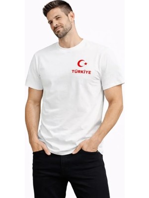 Modi Green Erkek Türkiye Ay Yıldız Baskılı Taraftar Forma T-Shirt - Beyaz