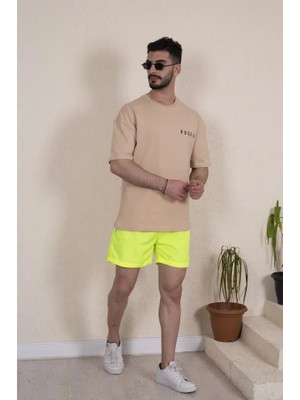 Modi Green Erkek Deniz Şortu Fermuarlı Cepli File Astarlı - Neon Yeşili