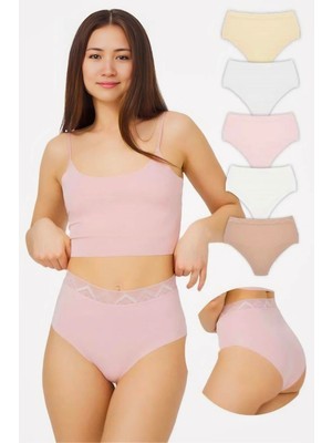 Homay 5'li Yüksek Bel Lastiği Desenli Lazer Kesim Bikini Külot
