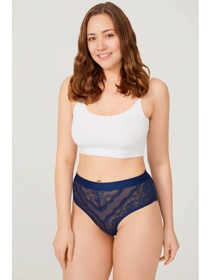 Homay Büyük Beden Dantel Işlemeli Transparan Bikini Külot - Tek Parça