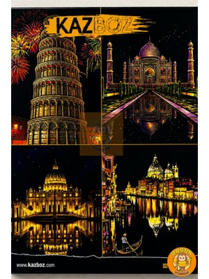 Premium Renkli Kazıma Resim Seti 20X28 Cm- 4'lü Seri -  4 Scratch Art Kağıdı ve Kazı Kalemi