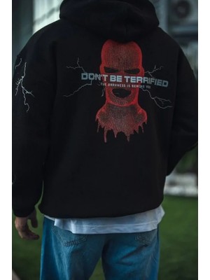 Modi Green Siyah Oversize Sweatshirt Baskılı Kadın Sokak Stili Üç Iplik Kapüşonlu