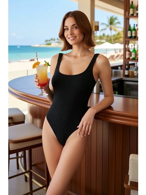 PayBuy Kadın Mayo Kare Yaka Kolsuz Dokulu Örme Regular Kalıp Balensiz Kaplı Slip Düz Desen Plaj Giyim