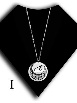 Roxx Jewellery 925 Ayar Gümüş I Harf Plaka Yaşam Çiçekli Top Zincirli Kadın Kolye