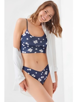 Homay Floral Desenli Lazer Kesim Basic Brezilya Külot - Tek Parça